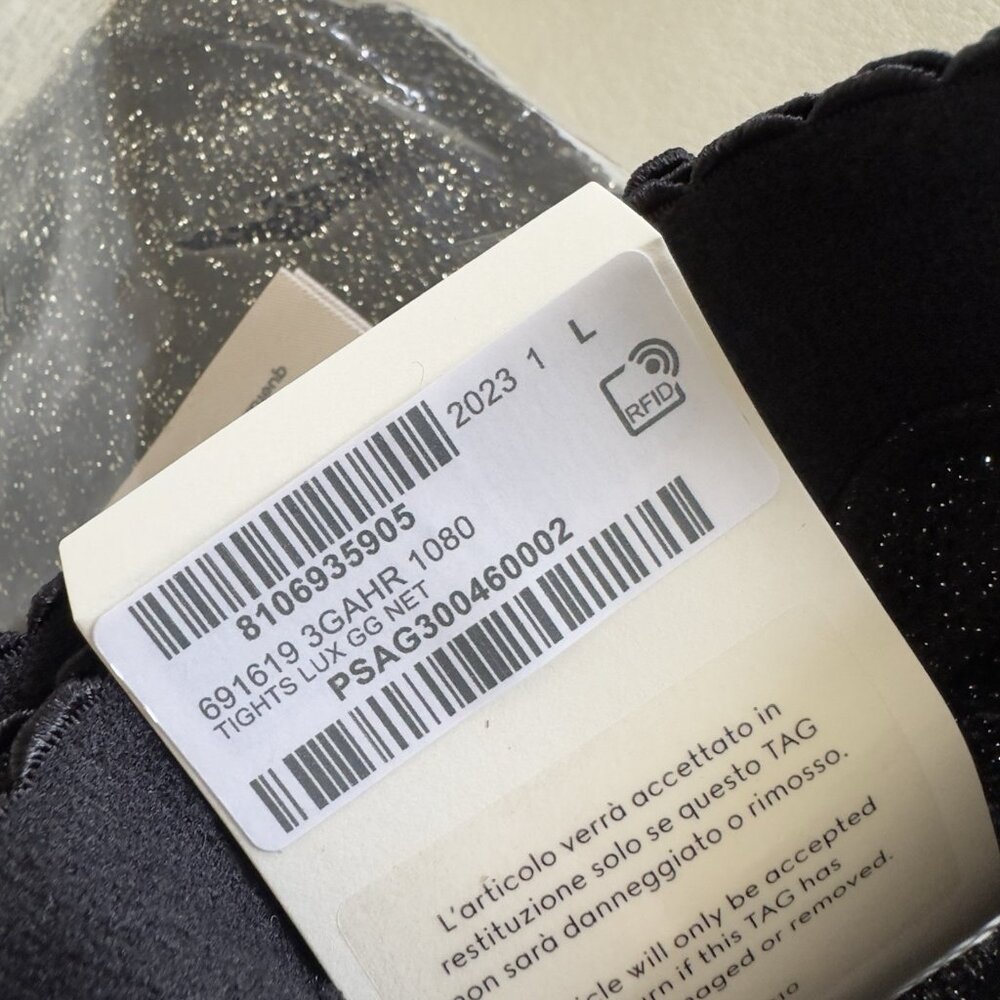 NEW GUCCI TIGHTS BLACK GOLD KNIT GG SZ L 691619 - Picture 8 of 10